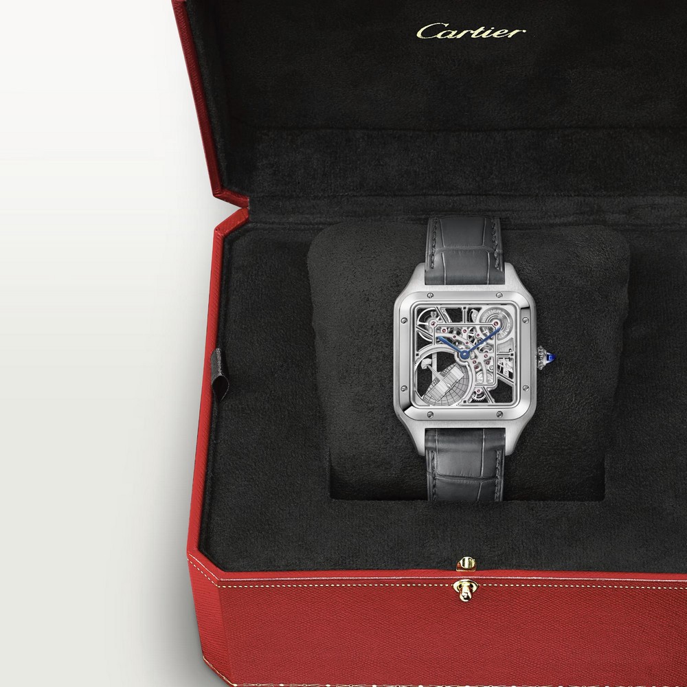 Đồng Hồ Cartier Santos-Dumont Skeleton Watch 31mm Nam Xám